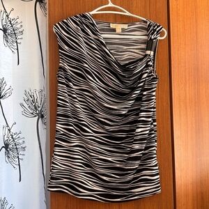 MICHAEL Michael Kors Black White Abstract Zebra Cowl Neck Top Size S